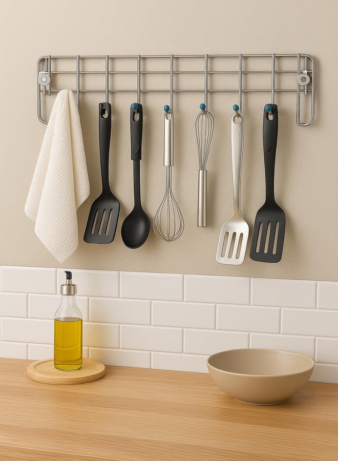 EvoFlex Kitchen Wall Mounted Utensil Rack, 11 Hooks with 4 Holders, Stainless Steel, Silver, 30 cm Special for >Restaurant, Modular Kitchen ,Hotel, Cafe, Lounge bar, Wall Decors, Study room, Bathroom, Bedroom - Image 4